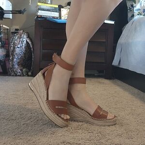 Franco Sarto Tan Ankle-Strap Espadrille Wedge Sandals